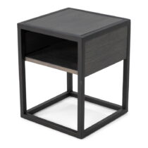 Čierny/sivý nočný stolík s doskou z dubového dreva s poličkami Diva – Spinder Design (Nočné stolíky)