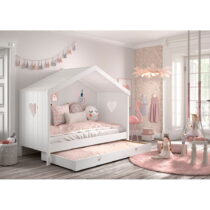 Biela domčeková detská posteľ z borovicového dreva s výsuvným lôžkom a úložným priestorom 90x200 cm ...