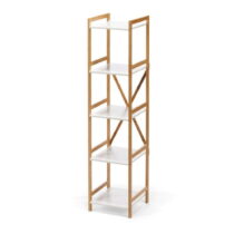 Biely úzky päťposchodový regál s bambusovou konštrukciou Bonami Essentials Lora (Regály)