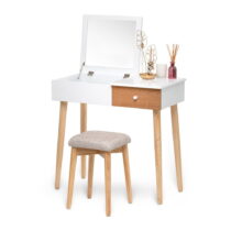 Biely toaletný stolík so zrkadlom, šperkovnicou a stoličkou Bonami Essentials Beauty (Toaletné stolí...