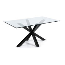 Jedálenský stôl so sklenenou doskou Kave Home s čiernym podnožím, 160 x 90 cm (Jedálenské stoly)