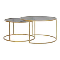 Sklenené okrúhle konferenčné stolíky v súprave 2 ks v zlatej farbe ø 75 cm Duarte - Light & Livi...