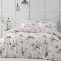 Biele/ružové obliečky na jednolôžko 135x200 cm Songbird – Catherine Lansfield (Obliečky)