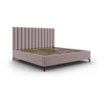 Svetloružová čalúnená dvojlôžková posteľ s úložným priestorom s roštom 140x200 cm Casey – Mazzini Be...