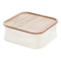 Biely úložný box s vekom z dreva paulownia iDesign Eco, 21,3 x 21,3 cm (Úložné boxy)