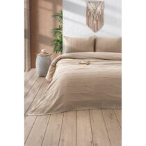Béžová bavlnená súprava plédu a obliečok na vankúš 210x220 cm Sedef – Mijolnir (Prikrývky na posteľ)