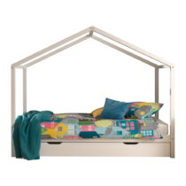 Biela domčeková detská posteľ z borovicového dreva s výsuvným lôžkom a úložným priestorom 90x200 cm ...