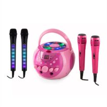 SingSing ružová + Dazzl Mic Set karaoke zariadenie, mikrofón, LED osvetlenie Auna