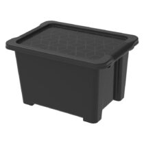 Lesklo čierny plastový úložný box s vekom Evo Easy - Rotho (Úložné boxy)