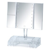 Biele rozkladacie kozmetické zrkadlo s LED podsvietením a organizérom na make-up Fanano (Zrkadlá)