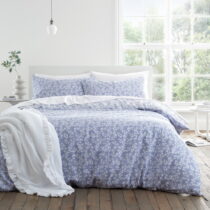 Biele/modré bavlnené obliečky na dvojlôžko 200x200 cm Shadow Leaves – Bianca (Obliečky)