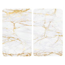 Sada 2 sklenených krytov na sporák v bielo-zlatej farbe Wenko Marble, 52 x 30 cm (Kryty na sporák)