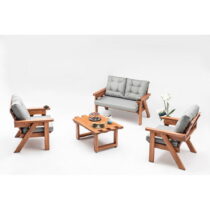 Záhradná lounge súprava z borovicového dreva v sivo-prírodnej farbe pre 4 Abant – Floriane Garden (Z...