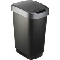 Odpadkový kôš z recyklovaného plastu v strieborno-čiernej farbe 25 l Twist - Rotho (Odpadkové koše)