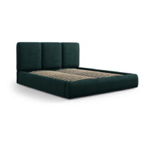 Tmavozelená čalúnená dvojlôžková posteľ s úložným priestorom s roštom 140x200 cm Brody – Mazzini Bed...