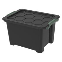 Lesklo čierny plastový úložný box s vekom Evo Safe - Rotho (Úložné boxy)