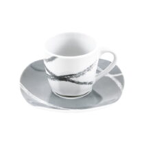 Súprava 6 bielo-sivého porcelánových hrnčekov s tanierikmi Villa Altachiara Sandy (Šálky)