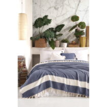 Tmavomodrý bavlnený pléd cez posteľ Viaden Şeritli, 200 x 230 cm (Prikrývky na posteľ)